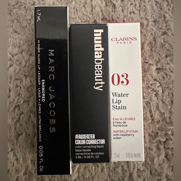 Marc Jacobs Other - MARC JACOBS Lip Gloss, HUDA BEAUTY Color Corrector & CLARINS Water Lip Stain